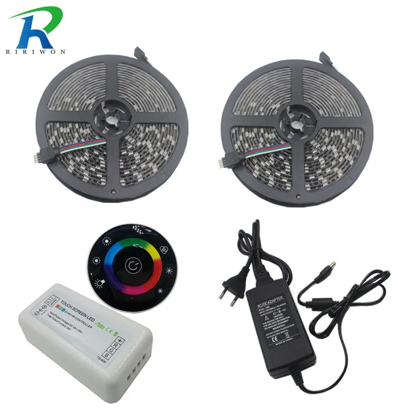 

RiRi won black pcb 10M 5050 RGB led strip smd 60LED rgb led light tape No Waterproof RF remote controller DC 12V 6A adapter set