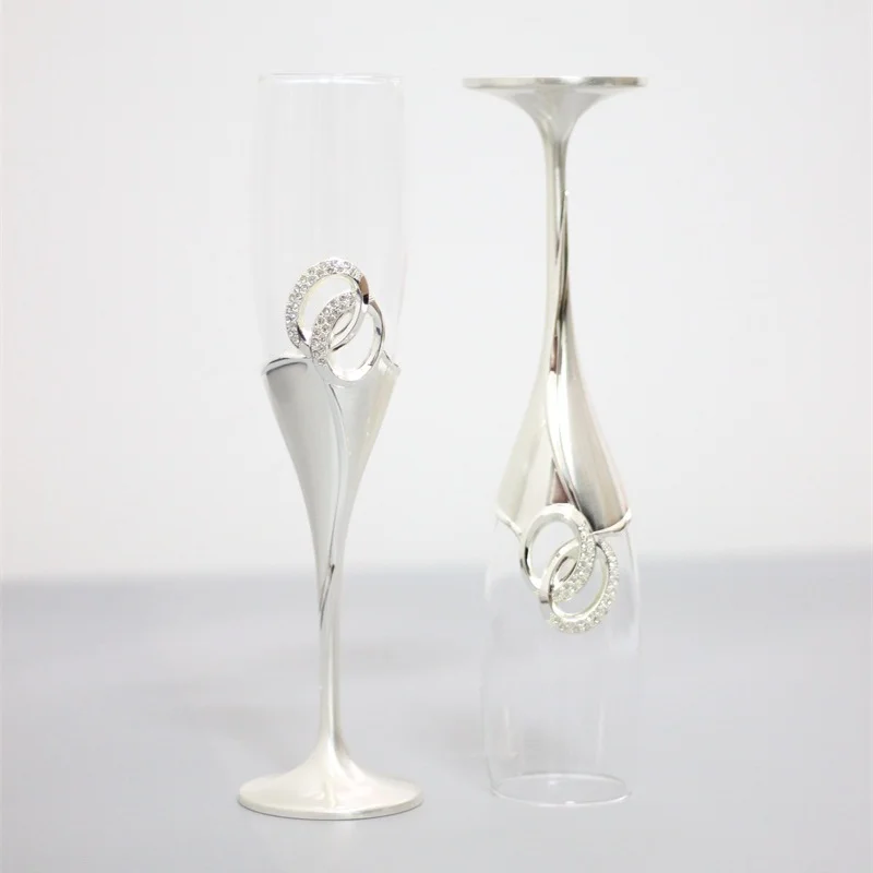 Модное двойное кольцо, хрустальное свадебное стекло, металлическое шампанское, флейты, подарки для любимых вечерние украшения дома, бокалы, стеклянная чашка