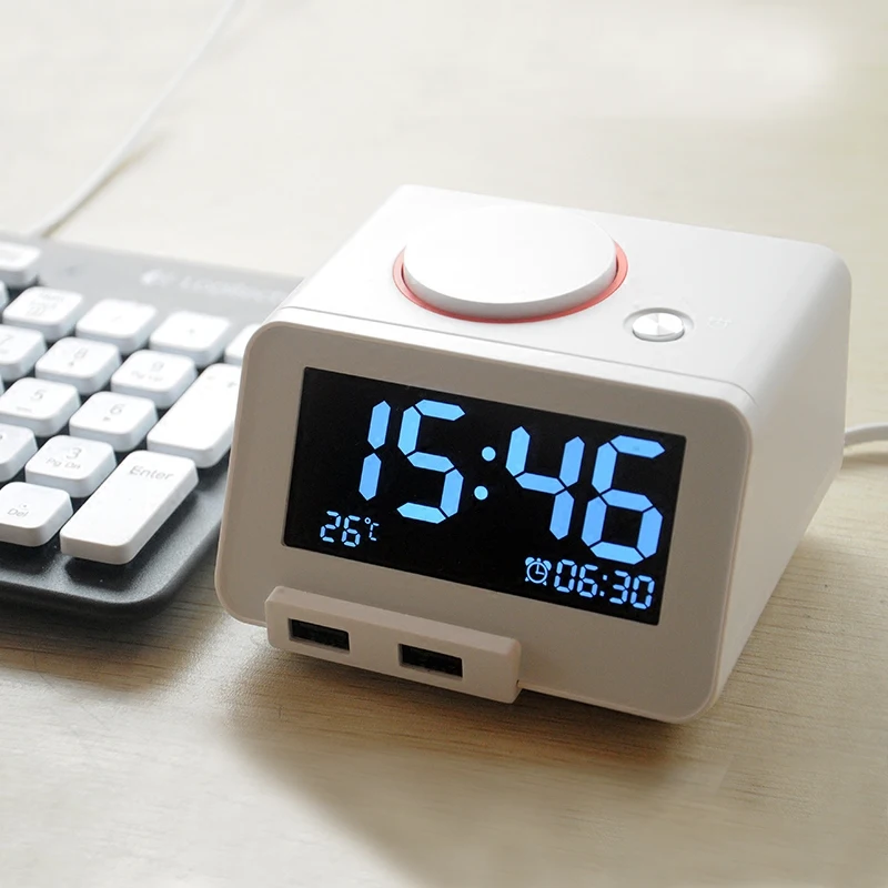 Fashion Simple Multifunction Electronic Alarm Clock LED Mute Night Light Sleeping Tape Thermometer Bed Head Oversize Ringtone