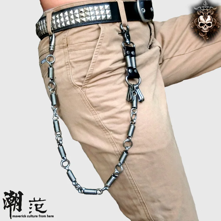 

Hip-hop punk spring single strip no rust gun black pants chain men's wallet waist chain key chain pendant DR21