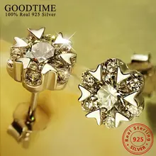 Натуральная 925 пробы Серьги Твердого 925 Silver Снежинка серьги стержня Brincos Женская мода ювелирные изделия E0049