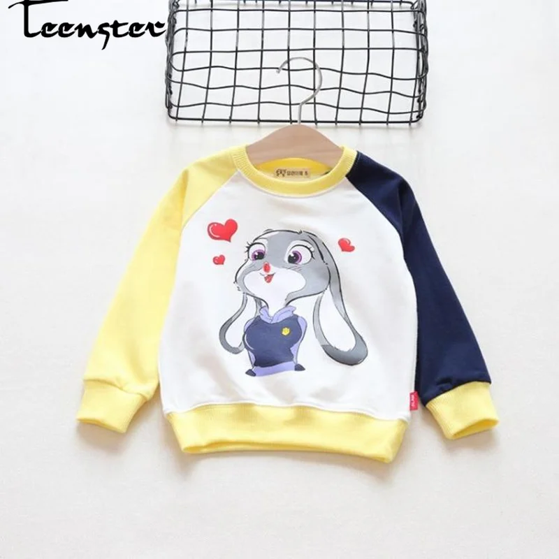 

Baby Girl Sweatshirt Cartoon Rabbit Duck Printed Korean Girls Fashion Spliced Children Sweatshirts Cute Toddler Kids Shirts Tops