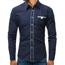 Для мужчин весенние брендовые Бизнес Для мужчин Slim Fit платье рубашка мужской одежда с длинным рукавом Повседневная рубашка сплошной цвет Camisa Masculina