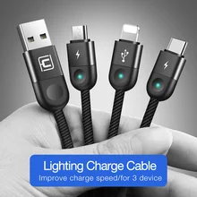 Cafele светодиодный светильник 3 в 1 usb кабель для зарядки Micro usb type C кабель для iPhone XR huawei Xiaomi samsung 130 см Синхронизация данных USB провод