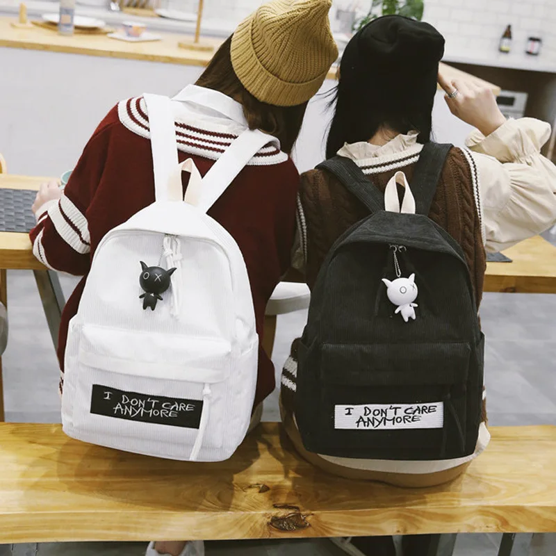 

Bag Corduroy shoulder female autumn and winter Harajuku Ulzzang High school student backpack travel computer shoulder bag