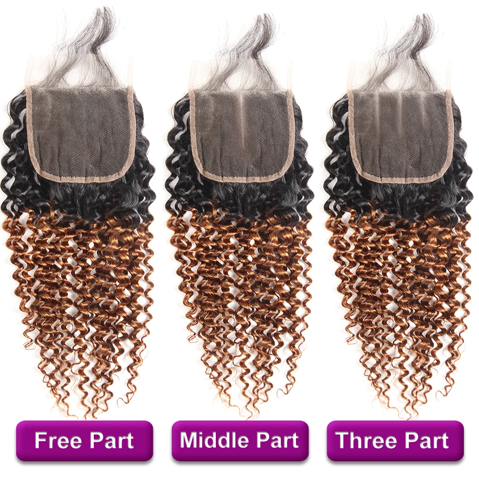 Racily Hair 1B/30 перуанские кудрявые волосы человеческие волосы пряди с закрытием коричневые Омбре пряди с кружевом Remy