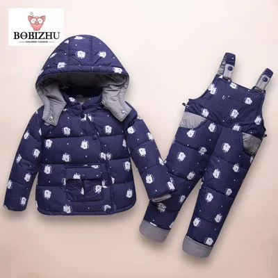

Boy Girl Winter Set Kids Goose Down 95%+ Toddler Hooded Coat Warm Pattern Four Color Thickened 1-3 Year Baby Winter Ski Suit