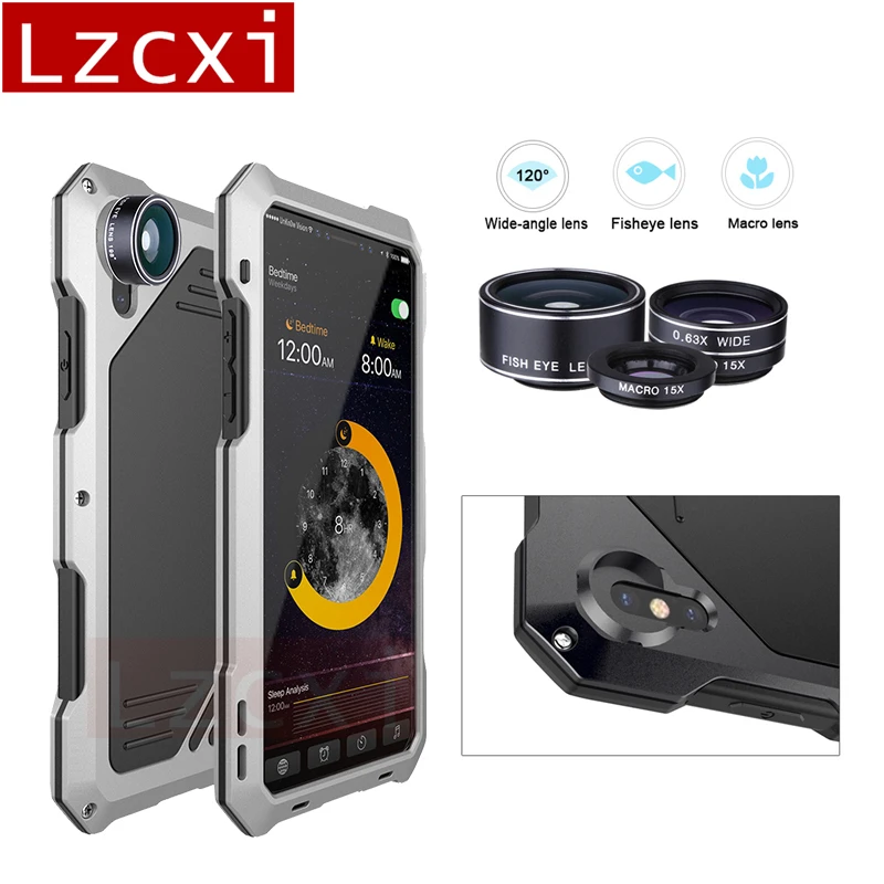 

luxury Metal Waterproof Shockproof Macro Lens Camera Hybrid Armor Phone Cover for iphone X 10 5.8 inch Cases Coque Fundas