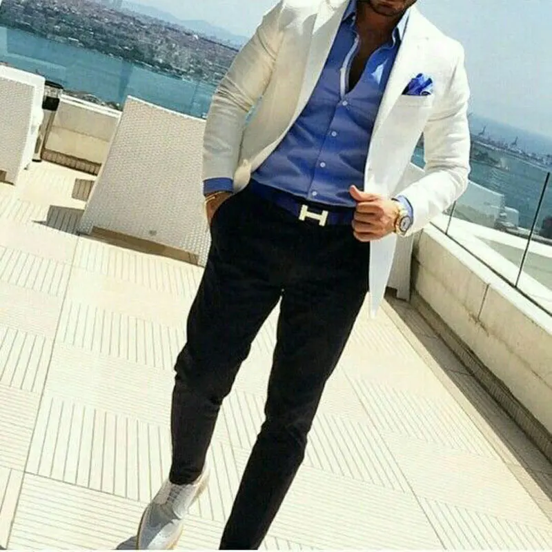 

Men Suits Formal Ivory Wedding Suits for Men Groom Tuxedos Black Pants Man Blazer Evening Party Custom Terno Masculino 2 Pieces