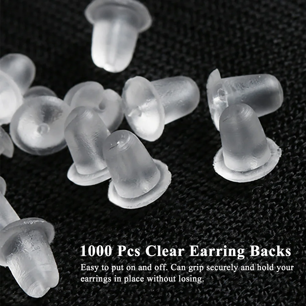 1000Pcs Silicone Rubber Earring Backs Stopper Earnuts Stud Safety Clear