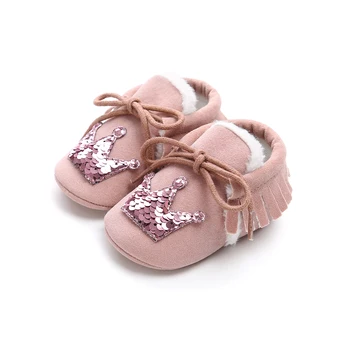 

Newborn Baby Girls Bow Princess Shoes Crown Print Cute Anti-slip Soft Sole Crib Sneaker Prewalker Baby Girl 0-18M