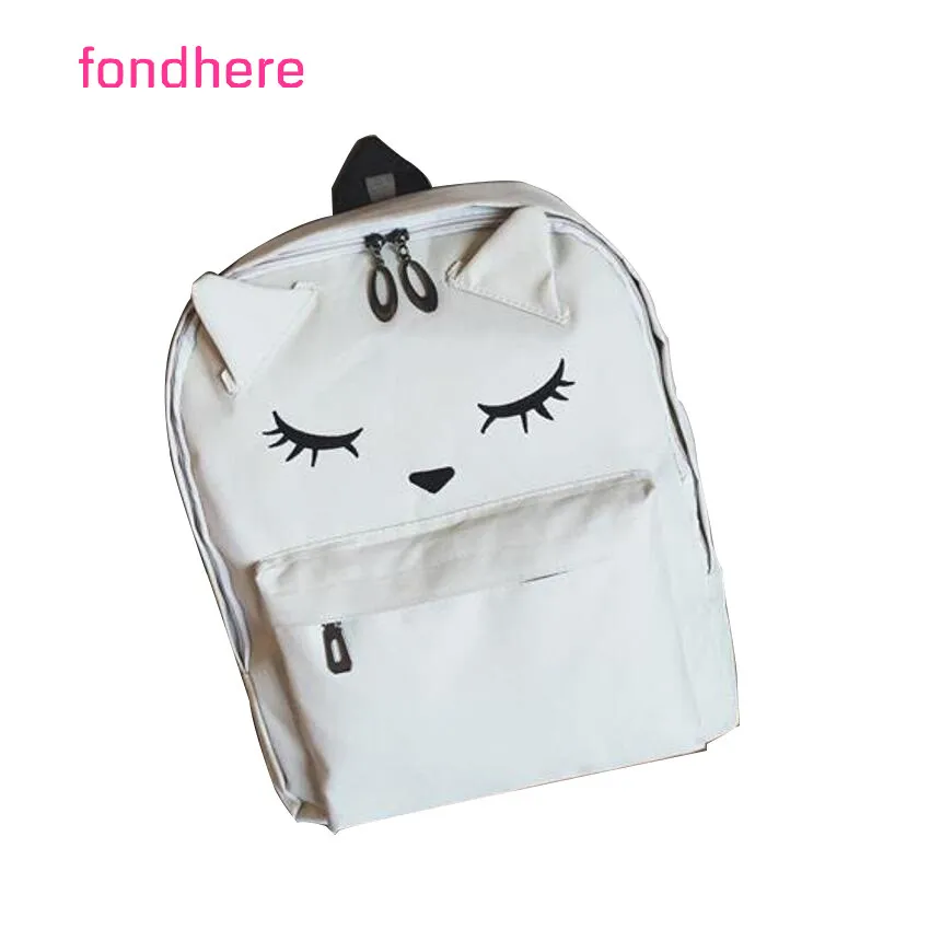 

fondhere backpack cute cat print canvas casual style shoulder bag cute girl bag