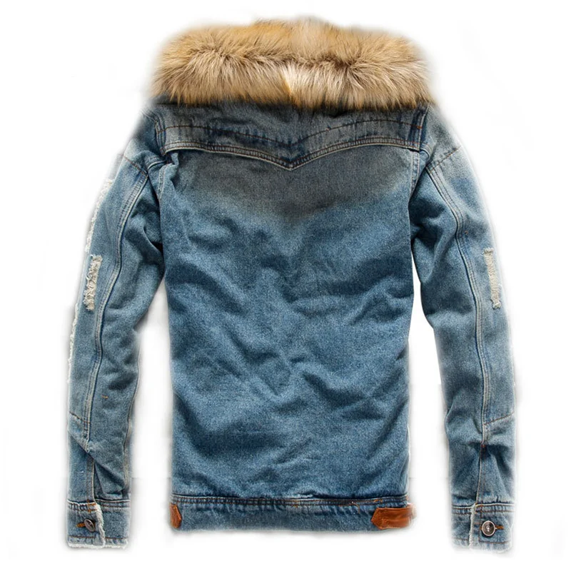 2018 Autumn and Winter Influx of Men Casual Denim Jacket Winter Thick Denim Jacket Retro Jacket Nagymaros Collar Cashmere Coat