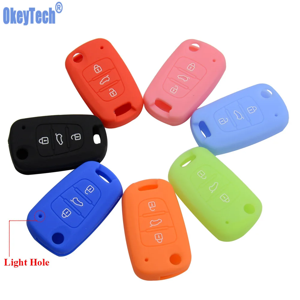 

OkeyTech Silicone Key Cover For KIA for Hyundai Flip Remote Key Fob 3 Buttons Skin Protect Car Styling Accessories