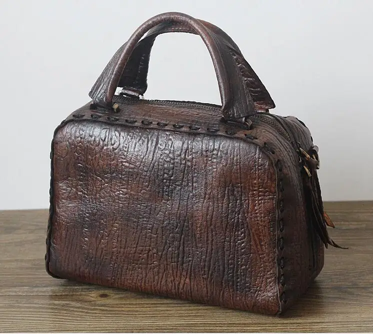 

Miss Daisy hand brush color first layer of cowhide Boston bag female vintage retro finishing vegetable tanned leather handbag