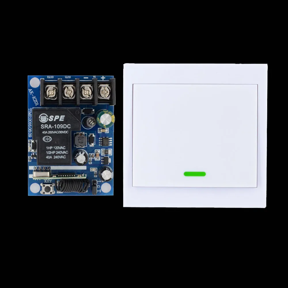 

DC 12V 14V 15V 16V 18V 24V 36V 48V Relay Receiver 40A RF Remote Control Switch + Wall Panel Remote Transmitter ASK Learning Code