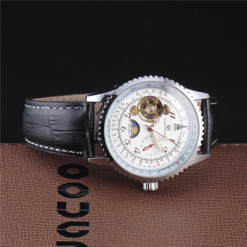 Роскошные брендовые FORSINING Tourbillon часы мужские стильные кожаный ремешок модные