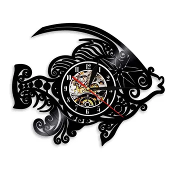 

1Piece Gold Fish Design Vinyl Record Wall Clock Animals Led Light Handmade Gift Idea For Kids Bedroom Wall Decor