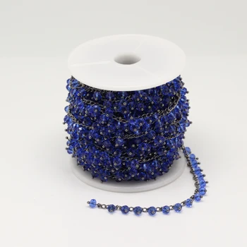 

Clear Dark Blue Glass Abacus Beads Necklace Crafts,Faceted Rondelle Chains with Gun Black Plated Links Jewelry,3x4mm