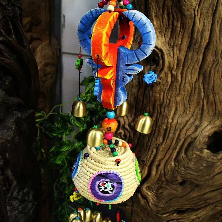 Творческий Национальный стиль ремесла длинный Вихрь 34 колокольчики двухцветные коровы головы мешок для травы Dongba характер ветер куранты украшения дома