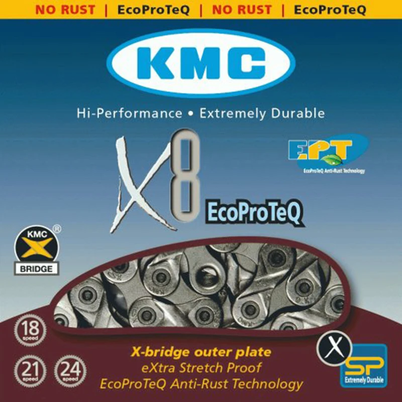 Оригинальный KMC X8 EPT 8 скорость для трекинга 116 звеньев EcoProTeQ покрытие S цепь +