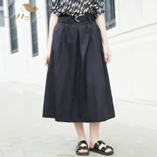 SISHION Женская хлопковая юбка плиссированная с карманом плюс размер черная винно-красная хаки Повседневная Длинная юбка с поясом VD1019