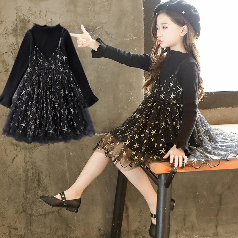 

2019 Kids Dresses For Girls 8 10 To 12 Years autumn Long Sleeve Lace Print Princess Toddler Girl Dress Teenage Big Girl Clothes