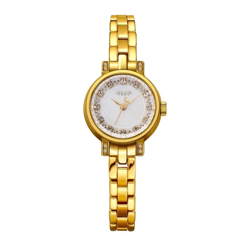 Julius кварцевые Брендовые женские часы, роскошный браслет, часы с кристаллами и бриллиантами, ультра тонкие часы из розового золота, часы JA-883