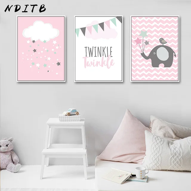 Nditb Pink Cloud Elephant Canvas Art Posters Nursery Prints Cartoon Nditb Pink Cloud Elephant Canvas Art Posters Nursery Prints Cartoon Minimalist Painting Nordic Boys S Bedroom