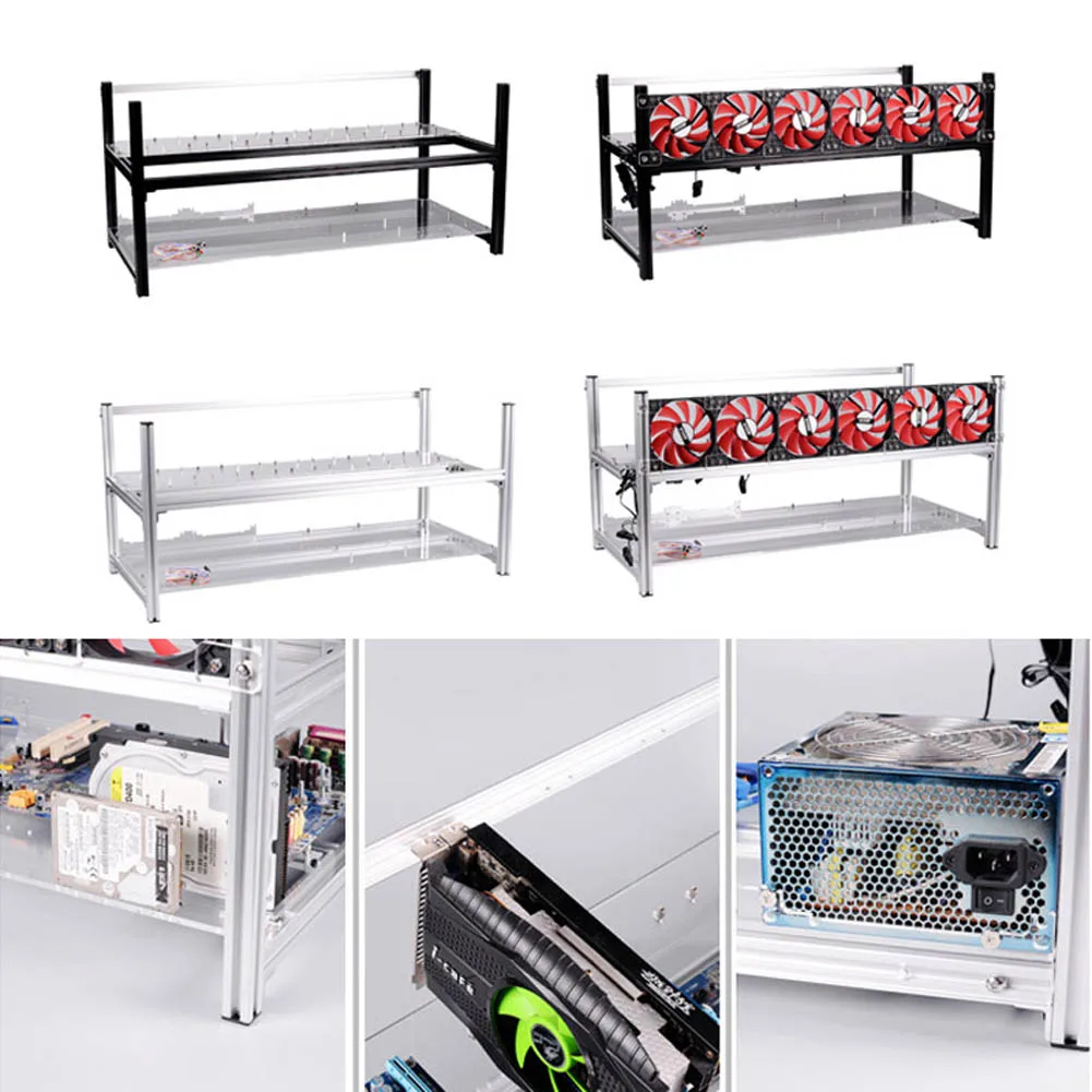 

8 GPU Mining Case Frame Aluminum Computer ETH Open Air Stackable Rig for Bitcon Miner Kit EM88