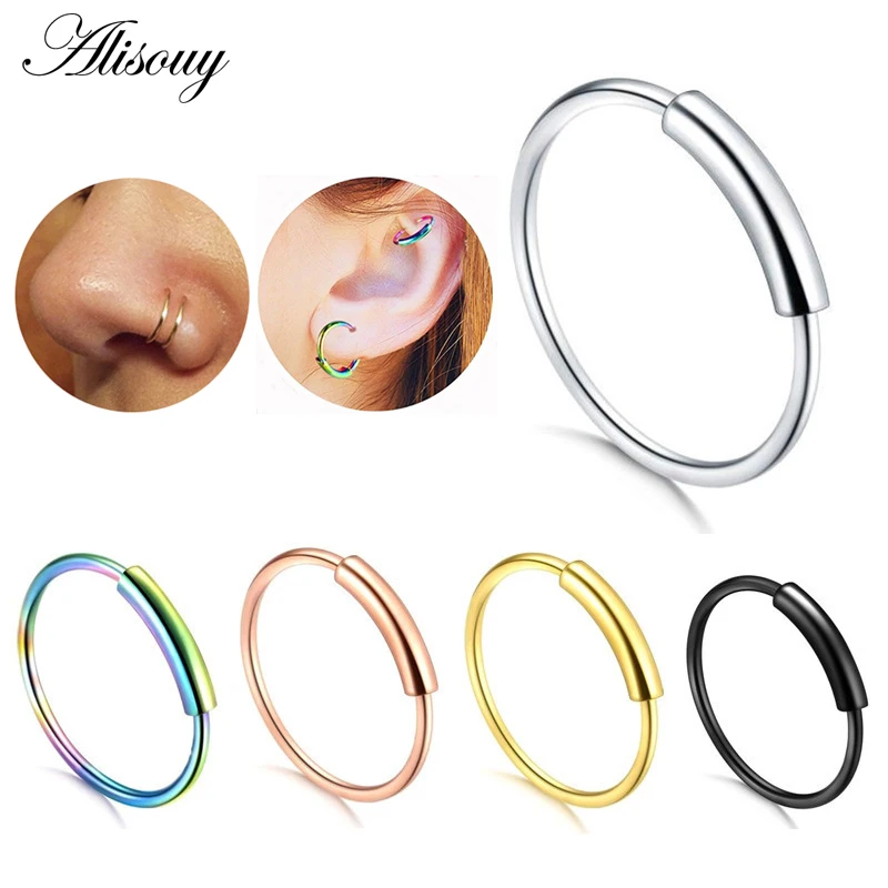

Alisouy 1pc 22G Steel Hinged Clicker Seamless Piercing Nose Ring Hoop Lip Ear Ring 6/8/10mm Body Jewelry Piercing Clip Gift