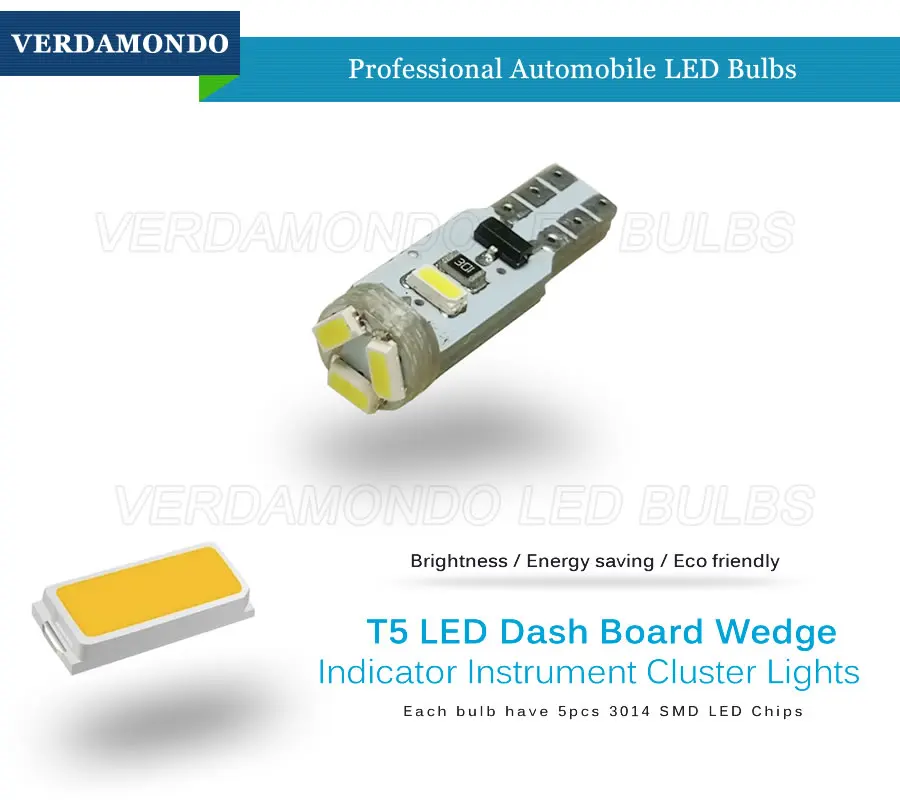 10 шт., T5 3020 1206 3014 5SMD Canbus, без ошибок, клиновидный Автомобильный светодиодный светильник, лампа для салона приборной панели, 7 цветов