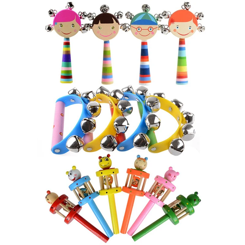 Music Instruments For Kid Wooden Rattles Hand Bell Musical Instrument Toys For Children Early Childhood Music Toy Musical Rattle