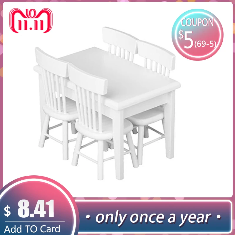 LeadingStar 5 قطعة الأبيض طاولة طعام كرسي نموذج مجموعة 1:12 دمية أثاث مصغر كبيرة الأطفال هدية zk25