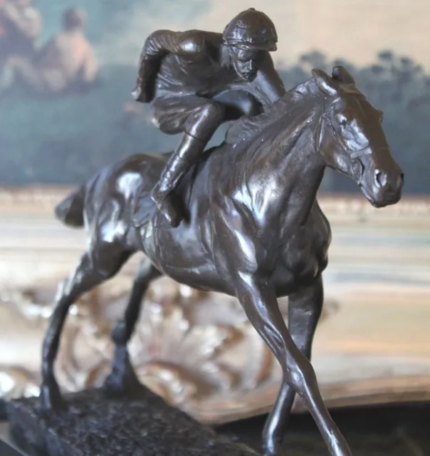 Horse Jockey Racing Equine Art Tribute Thoroughbred Bronze Marble