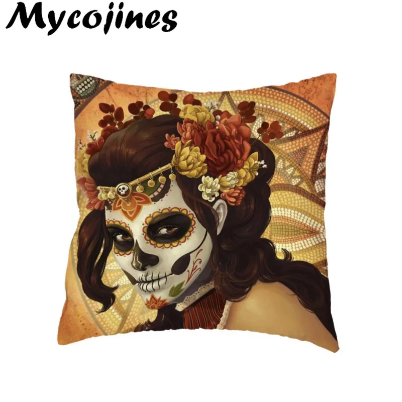 Креативный Чехол на подушку с изображением сахарного черепа для игры в игры, мексиканский стиль, домашний диван, украшение автомобиля, подарки, персиковая кожа, наволочки на подушку, 45*45 см