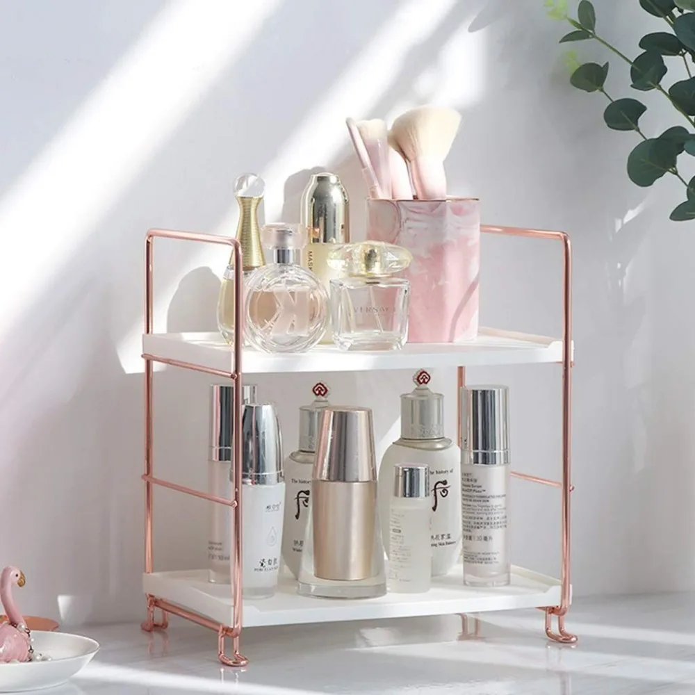  Desktop Cosmetics Storage Rack Rose Gold 2/3 Layers Bathroom Makeup Organizer Assembled Kitchen Sea