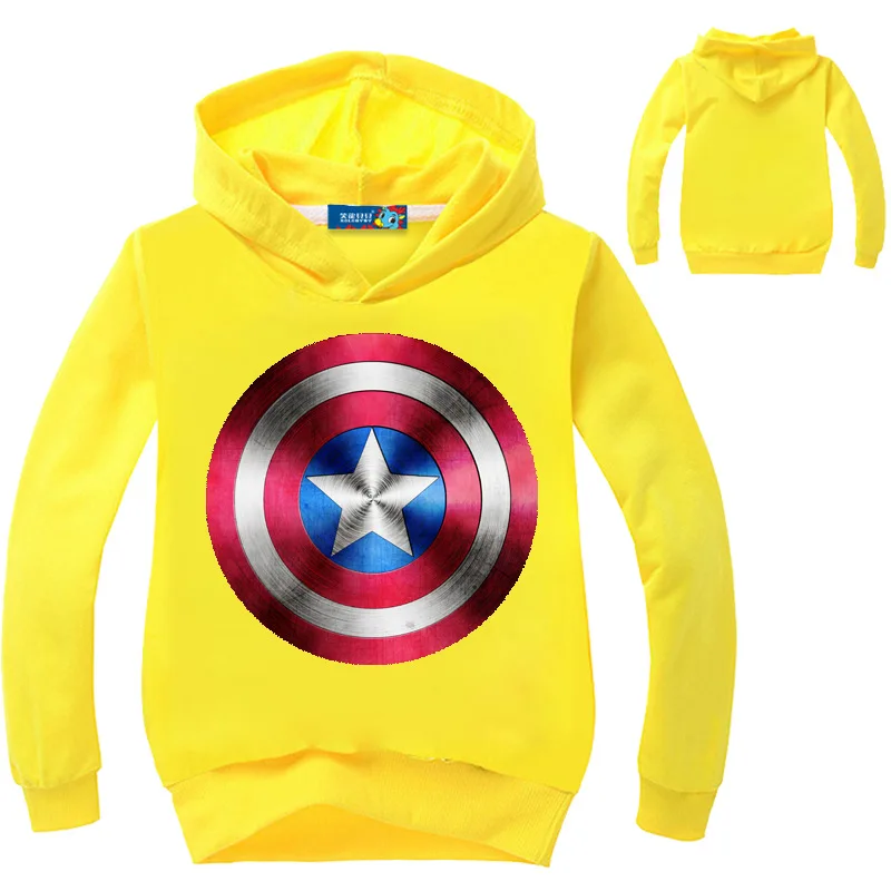 Топы с капюшоном «Капитан Америка»; детская одежда для мальчиков; Детское пальто с принтом; топы для маленьких девочек; футболки; свитер; детская куртка; одежда для детей - Цвет: yellow