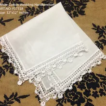 Набор из 12 модных дамские платки 12-дюймовые белые хлопковые Свадебные носовые платки с милым сердцем винтажные кружевные носовые платки