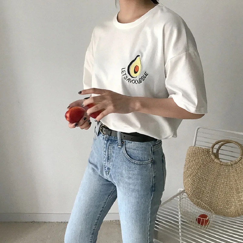 Бесплатная долина Женская Панк Harajuku Винтаж Ulzzang мультфильм авокадо вышивка