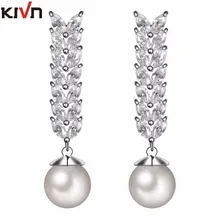 KIVN Fashion Jewelry Luxury Dangle CZ Cubic Zirconia Wedding Bridal Simulated Pearl Earrings for Womens Girls Birthday Gifts