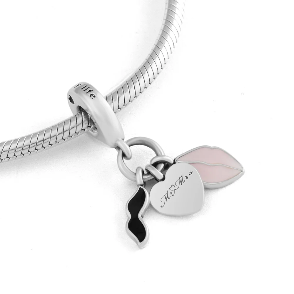 

Fit Pandora Charms Bracelets Necklaces DIY Love Couple Beads 100% 925 Sterling Silver Enamel Charm for Jewelry Making FP750