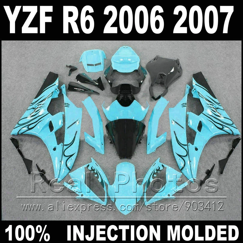 MOTOMARTS body kit для YAMAHA R6 обтекатель 06 07 литье под давлением черное пламя синий 2006 2007 YZF