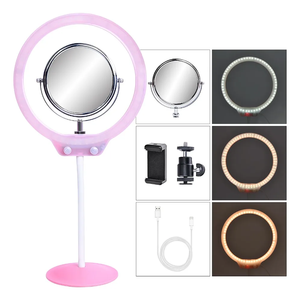 

Portable 8-inch Mini Desktop Ring Light 3200K-5500K 7.5W 128pcs LED Selfie Ringlight USB Interface with Power Cord Light Stand