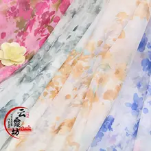 Печатная шифоновая ткань китайская винтажная Ткань цветочный узор для шитья платья тонкая ткань TJ8613