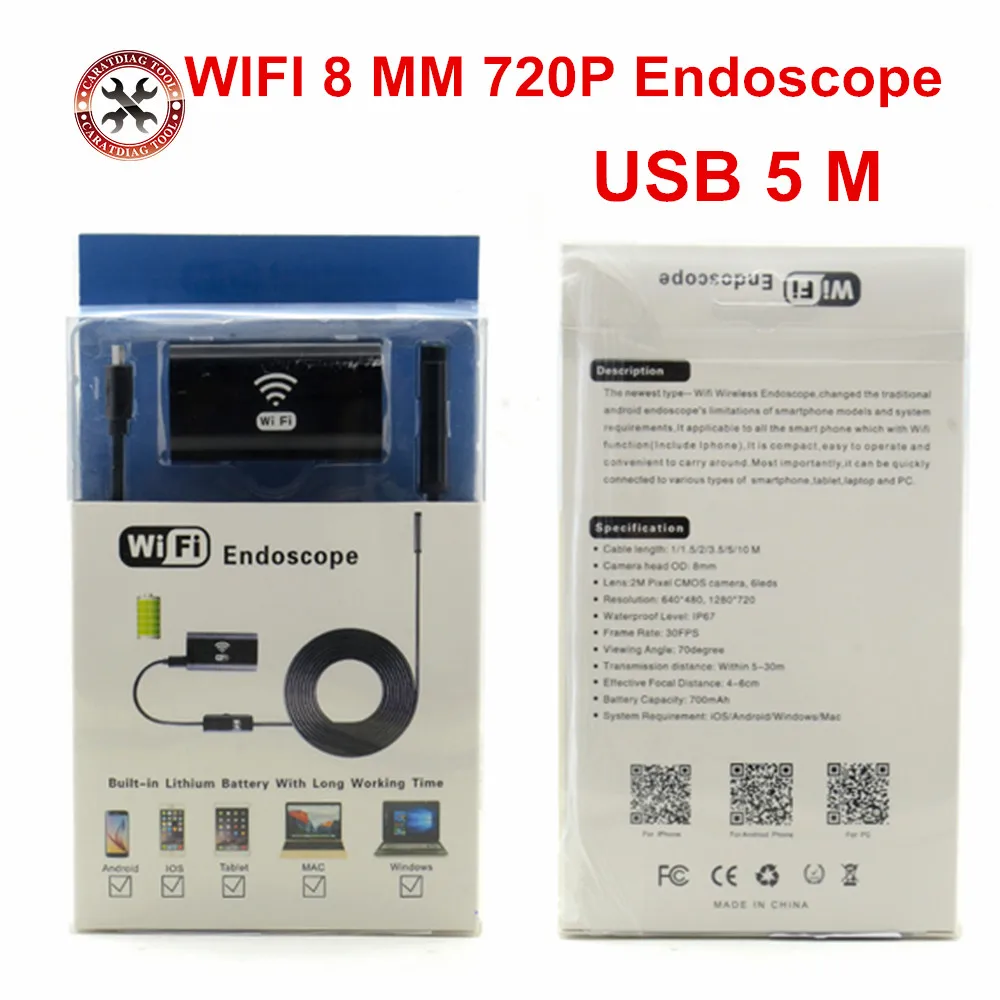 Беспроводной Wi Fi эндоскоп 5 м HD 720P Мини водонепроницаемая камера для осмотра с