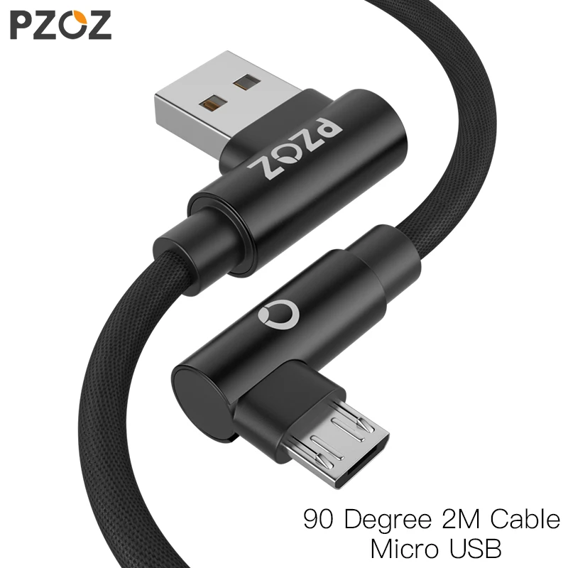 

PZOZ 2M Micro USB Cable 90 Degree L Type cord Microusb Android Fast Charging data Adapter For Samsung Xiaomi Phone Charger Cable