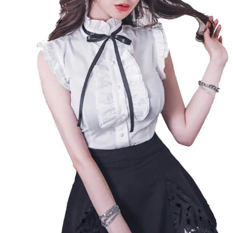 

Dingaozlz Elegante gravata borboleta camisa Branca senhora do manga Borboleta Mulheres Tops Mo