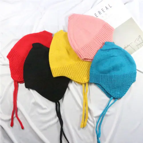 

Baby Girl Boy Toddler Newborn Autumn Warm Hat Bobble Winter Knitted Chin Tie And Ear Flaps Boys Girls 6-18 M