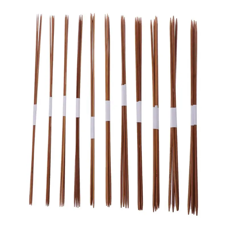 

44Pcs In 11Sizes 14.2in Smooth Carbonized Bamboo Double Pointed Straight Knitting Needles Set Knitwear DIY Tools